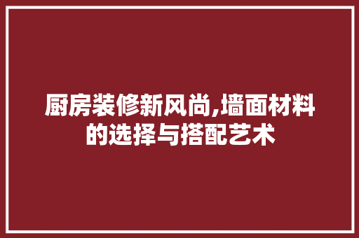 厨房装修新风尚,墙面材料的选择与搭配艺术 厨房装修新风尚,墙面材料的选择与搭配艺术 厨房维修