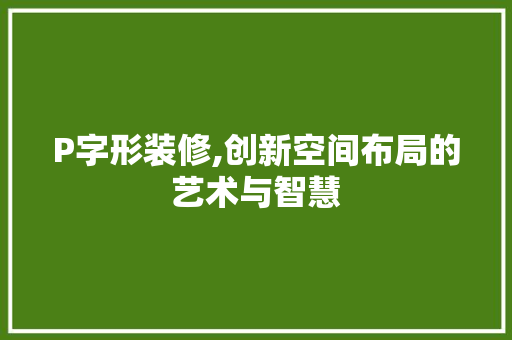 P字形装修,创新空间布局的艺术与智慧 P字形装修,创新空间布局的艺术与智慧 厨房维修