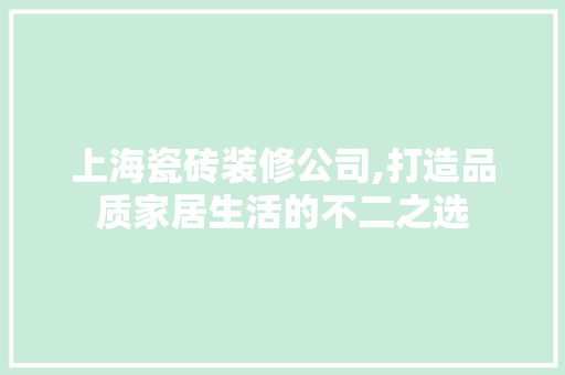上海瓷砖装修公司,打造品质家居生活的不二之选 上海瓷砖装修公司,打造品质家居生活的不二之选 户内维修