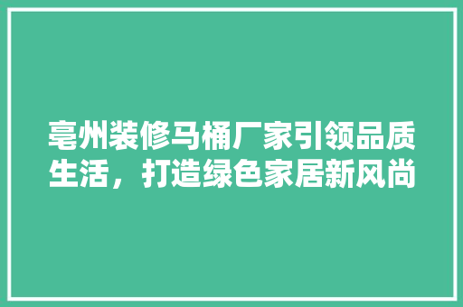 亳州装修马桶厂家引领品质生活，打造绿色家居新风尚 亳州装修马桶厂家引领品质生活，打造绿色家居新风尚 厨房维修