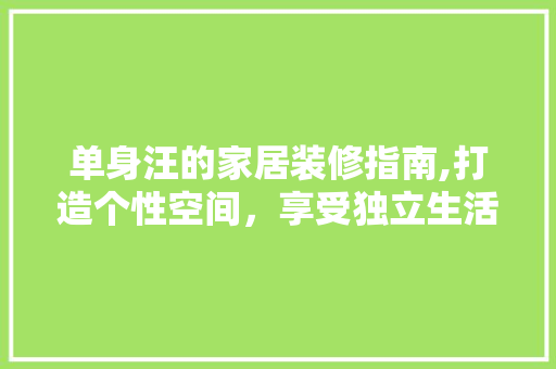 单身汪的家居装修指南,打造个性空间，享受独立生活 单身汪的家居装修指南,打造个性空间，享受独立生活 居家维修