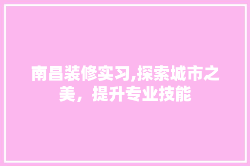 南昌装修实习,探索城市之美，提升专业技能 厨房维修