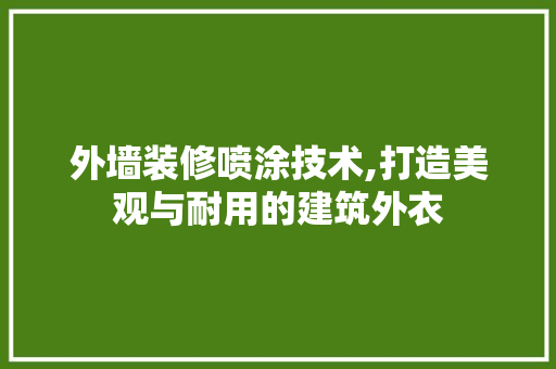 外墙装修喷涂技术,打造美观与耐用的建筑外衣 外墙装修喷涂技术,打造美观与耐用的建筑外衣 墙体维修