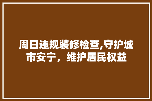 周日违规装修检查,守护城市安宁，维护居民权益 周日违规装修检查,守护城市安宁，维护居民权益 家电维修