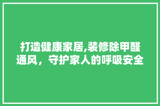 打造健康家居,装修除甲醛通风，守护家人的呼吸安全 打造健康家居,装修除甲醛通风，守护家人的呼吸安全 厨房维修