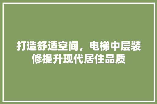 打造舒适空间，电梯中层装修提升现代居住品质 打造舒适空间，电梯中层装修提升现代居住品质 家电维修