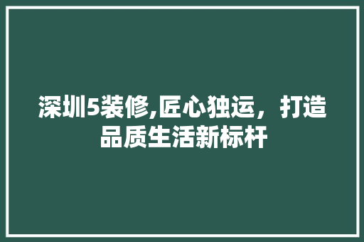 深圳5装修,匠心独运，打造品质生活新标杆 深圳5装修,匠心独运，打造品质生活新标杆 家电维修