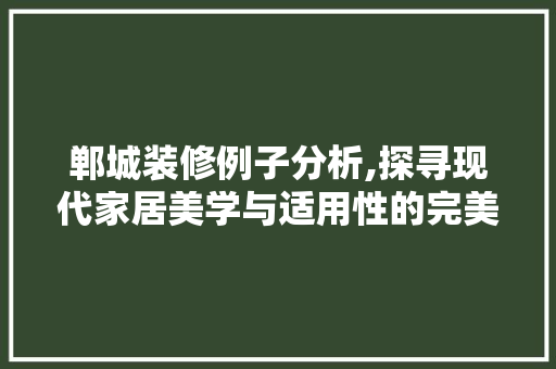郸城装修例子分析,探寻现代家居美学与适用性的完美融合 郸城装修例子分析,探寻现代家居美学与适用性的完美融合 家电维修