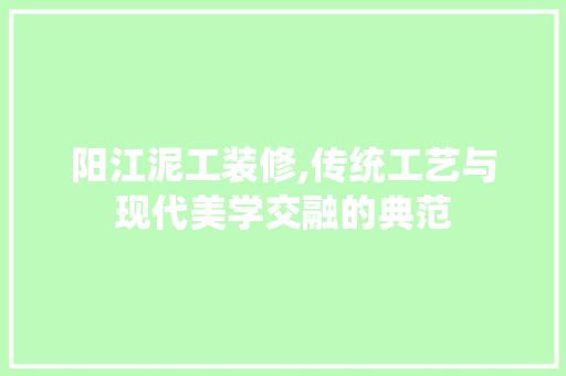 阳江泥工装修,传统工艺与现代美学交融的典范 阳江泥工装修,传统工艺与现代美学交融的典范 厨房维修