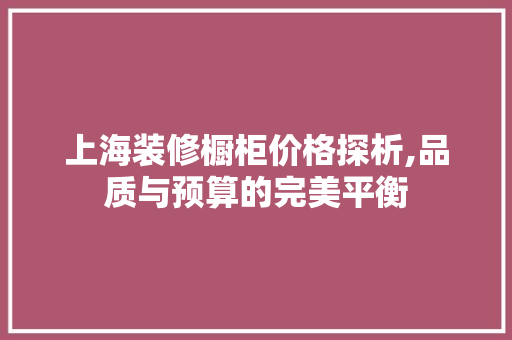 上海装修橱柜价格探析,品质与预算的完美平衡 上海装修橱柜价格探析,品质与预算的完美平衡 墙体维修
