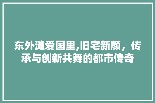 东外滩爱国里,旧宅新颜，传承与创新共舞的都市传奇 东外滩爱国里,旧宅新颜，传承与创新共舞的都市传奇 家电维修