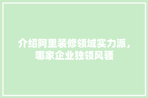 介绍阿里装修领域实力派，哪家企业独领风骚 介绍阿里装修领域实力派，哪家企业独领风骚 家电维修