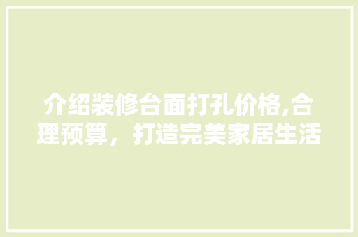 介绍装修台面打孔价格,合理预算，打造完美家居生活 介绍装修台面打孔价格,合理预算，打造完美家居生活 厨房维修