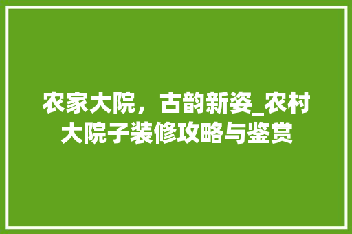 农家大院，古韵新姿_农村大院子装修攻略与鉴赏 农家大院，古韵新姿_农村大院子装修攻略与鉴赏 家电维修