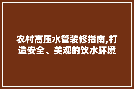 农村高压水管装修指南,打造安全、美观的饮水环境 农村高压水管装修指南,打造安全、美观的饮水环境 厨房维修