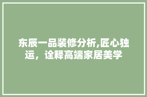 东辰一品装修分析,匠心独运，诠释高端家居美学