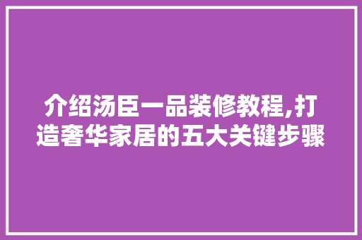 介绍汤臣一品装修教程,打造奢华家居的五大关键步骤