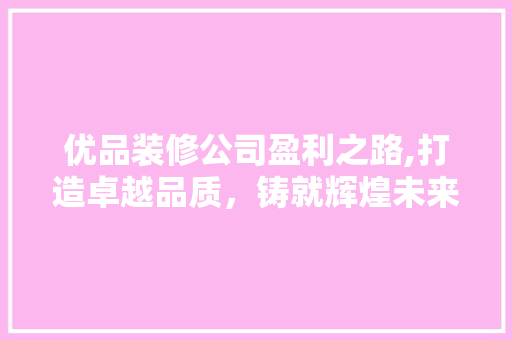 优品装修公司盈利之路,打造卓越品质，铸就辉煌未来 优品装修公司盈利之路,打造卓越品质，铸就辉煌未来 户内维修
