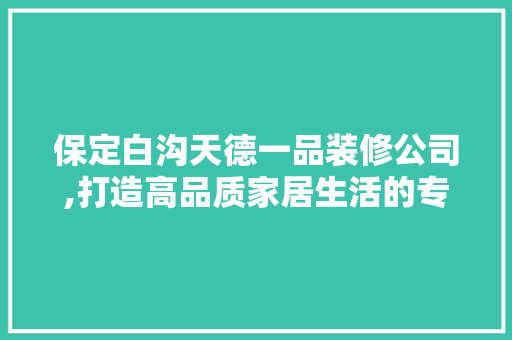 保定白沟天德一品装修公司,打造高品质家居生活的专业伙伴