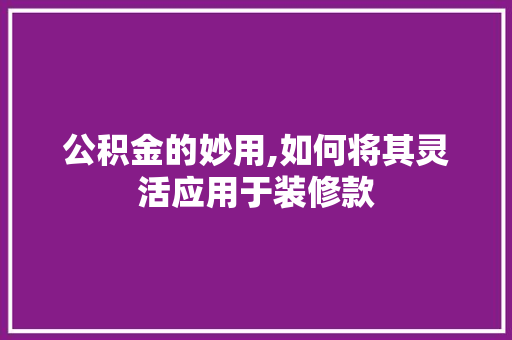 公积金的妙用,如何将其灵活应用于装修款
