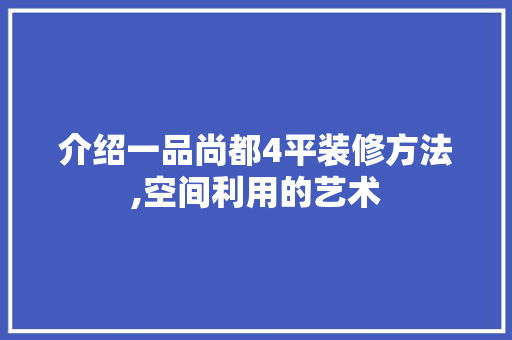 介绍一品尚都4平装修方法,空间利用的艺术