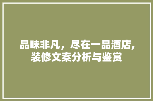 品味非凡，尽在一品酒店,装修文案分析与鉴赏
