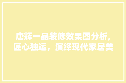 唐辉一品装修效果图分析,匠心独运，演绎现代家居美学
