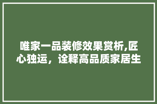 唯家一品装修效果赏析,匠心独运，诠释高品质家居生活 唯家一品装修效果赏析,匠心独运，诠释高品质家居生活 户内维修