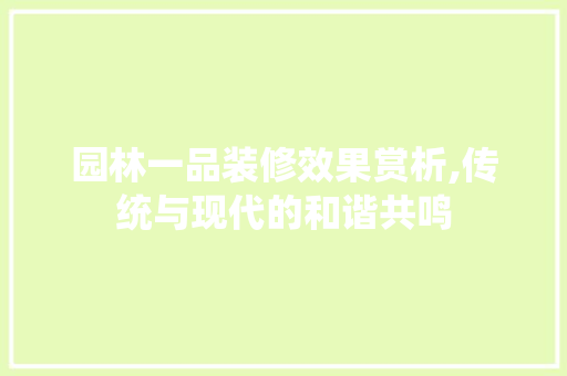 园林一品装修效果赏析,传统与现代的和谐共鸣