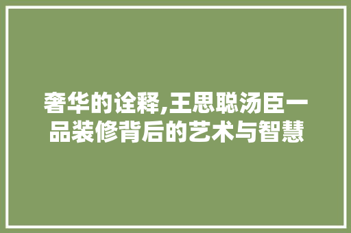奢华的诠释,王思聪汤臣一品装修背后的艺术与智慧
