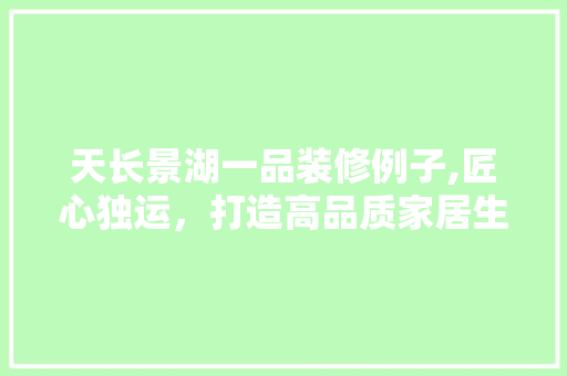 天长景湖一品装修例子,匠心独运，打造高品质家居生活