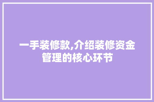一手装修款,介绍装修资金管理的核心环节