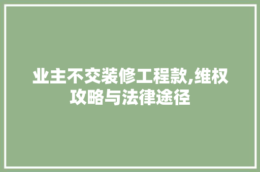 业主不交装修工程款,维权攻略与法律途径 业主不交装修工程款,维权攻略与法律途径 厨房维修