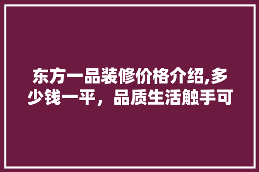 东方一品装修价格介绍,多少钱一平，品质生活触手可及