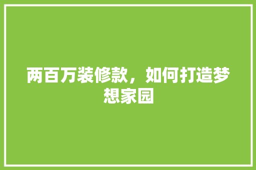 两百万装修款，如何打造梦想家园