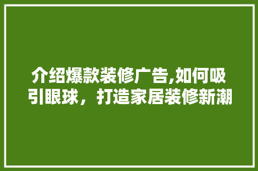 介绍爆款装修广告,如何吸引眼球，打造家居装修新潮流