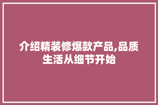 介绍精装修爆款产品,品质生活从细节开始