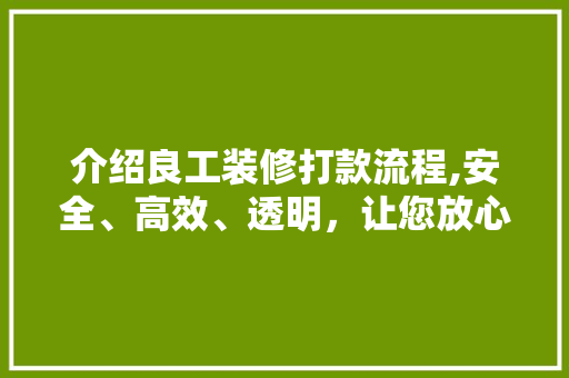 介绍良工装修打款流程,安全、高效、透明，让您放心装修