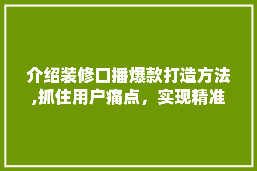 介绍装修口播爆款打造方法,抓住用户痛点，实现精准营销