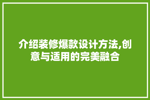 介绍装修爆款设计方法,创意与适用的完美融合