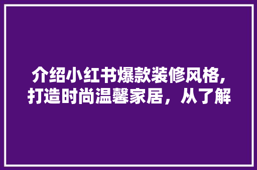 介绍小红书爆款装修风格,打造时尚温馨家居，从了解这些关键要素开始