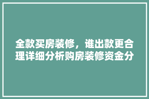 全款买房装修，谁出款更合理详细分析购房装修资金分配之路
