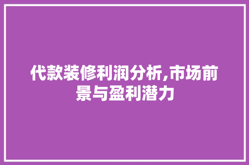 代款装修利润分析,市场前景与盈利潜力
