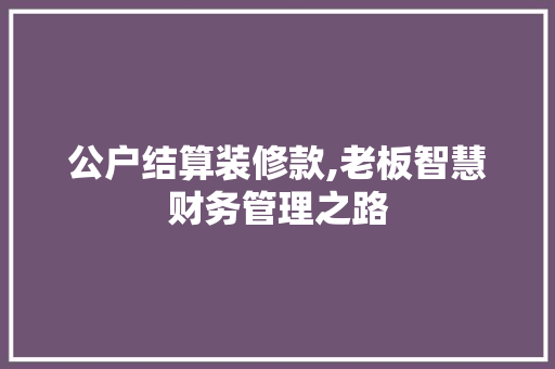 公户结算装修款,老板智慧财务管理之路