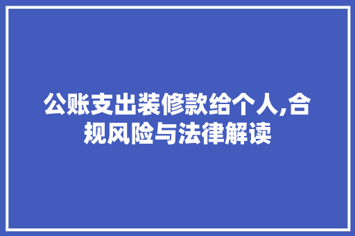公账支出装修款给个人,合规风险与法律解读