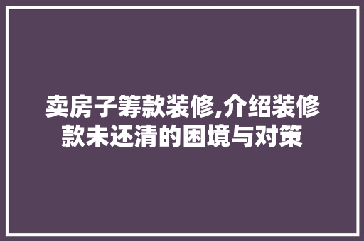卖房子筹款装修,介绍装修款未还清的困境与对策