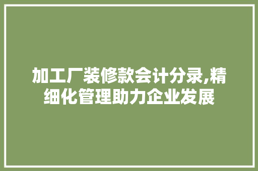 加工厂装修款会计分录,精细化管理助力企业发展 加工厂装修款会计分录,精细化管理助力企业发展 居家维修