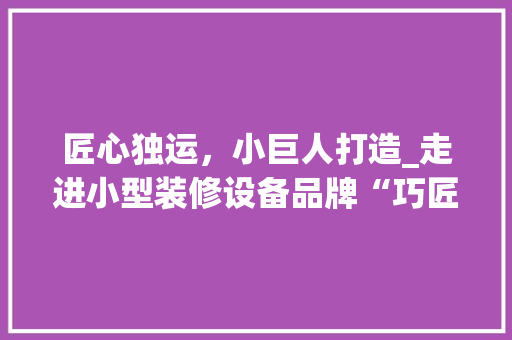 匠心独运，小巨人打造_走进小型装修设备品牌“巧匠” 匠心独运，小巨人打造_走进小型装修设备品牌“巧匠” 居家维修