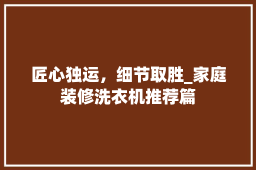 匠心独运，细节取胜_家庭装修洗衣机推荐篇