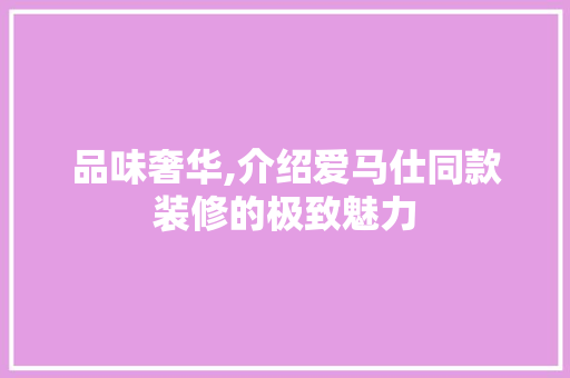 品味奢华,介绍爱马仕同款装修的极致魅力